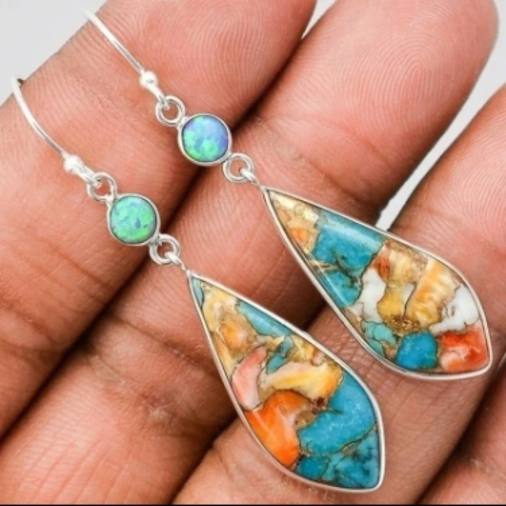 Silver plated multicolor boho earrings